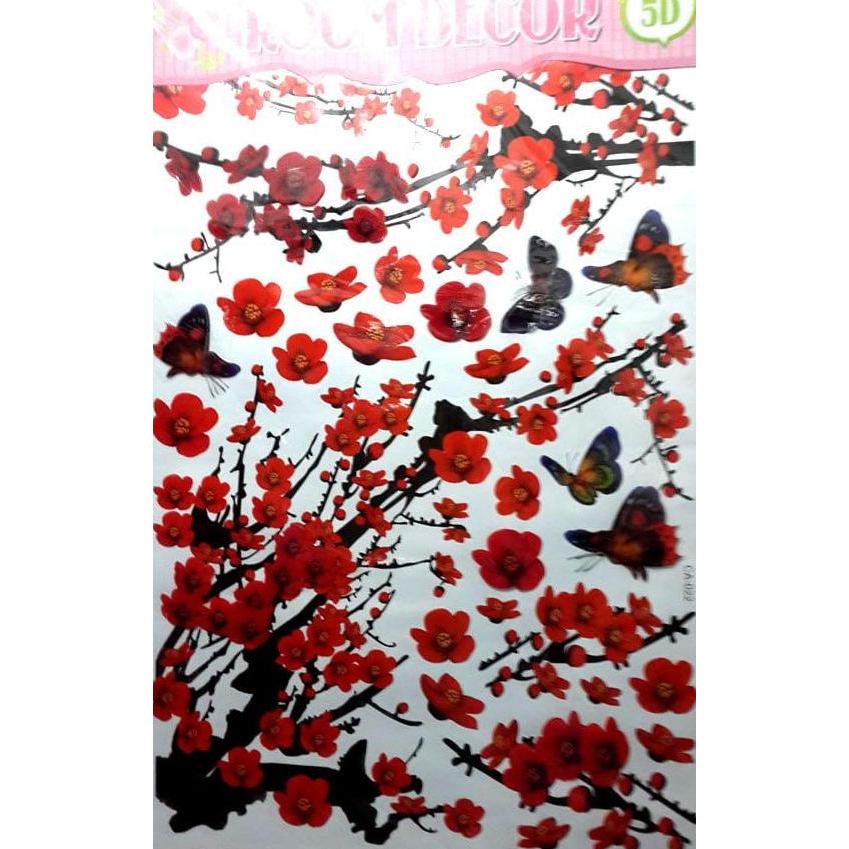 Wall Sticker 3D 5D Bunga Sakura Merah - Stiker Dinding Kamar