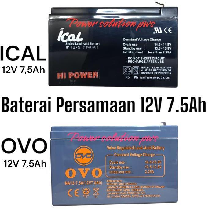 Accu aki baterai kering ups Vmp 12v 7 persamaan ical ip 1275 12v 7,5Ah