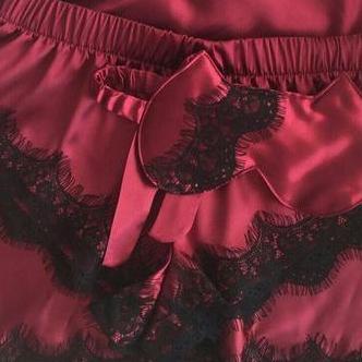 Discount Stelan Piyama Baju Tidur Wanita Tali Satu Celana Pendek Satin Renda #15