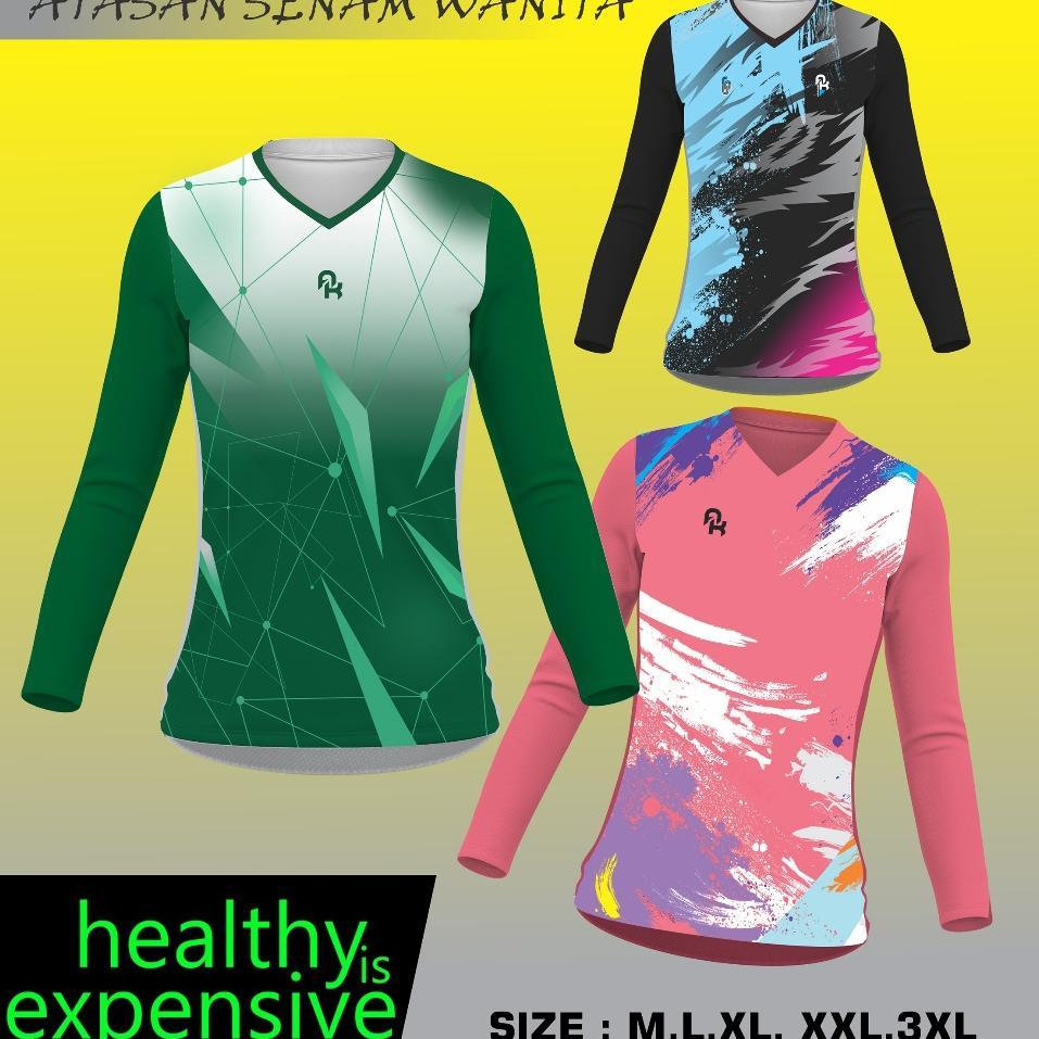 Grosir Atasan Olahraga Wanita Printing Kaos Senam Aerobik Fitnes Running Sepeda Santai Bola Voly Cew