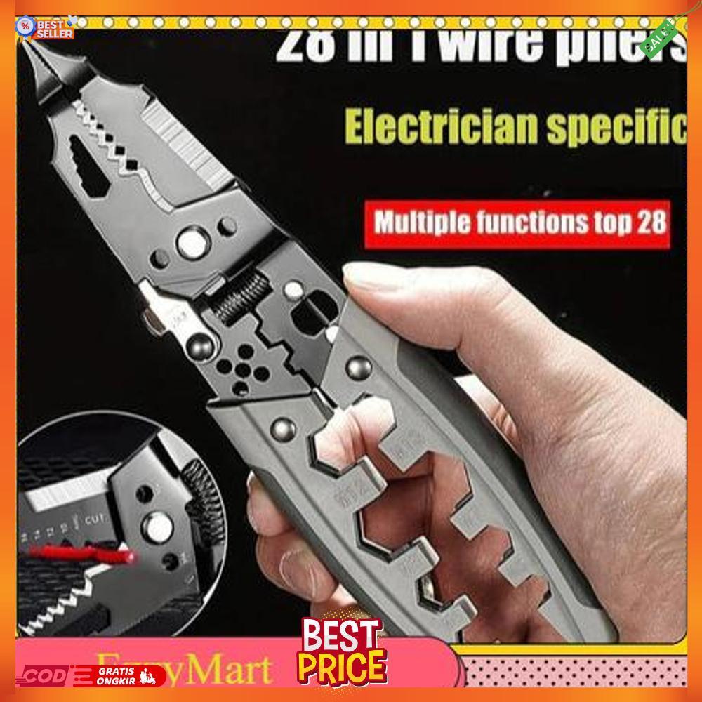EzzyMart - L3 28 in 1 Tang Potong Kupas Kabel Kawat Tang Stripper Multifungsi Tang Dekrustasi [AC1]