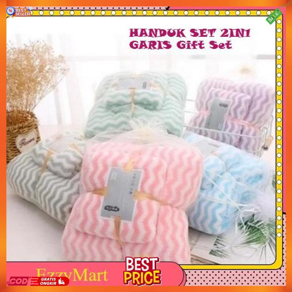 EZZYMART HANDUK SET 2IN1 GARIS Gift Set Handuk Lembut Handuk Microfiber 2in1 [AC1]