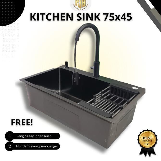 Kitchen Sink 7545 1 Lubang Hitam / Kitchen Sink 7545 1 Lubang Black / Kitchen Sink 1 Lubang Set Kran