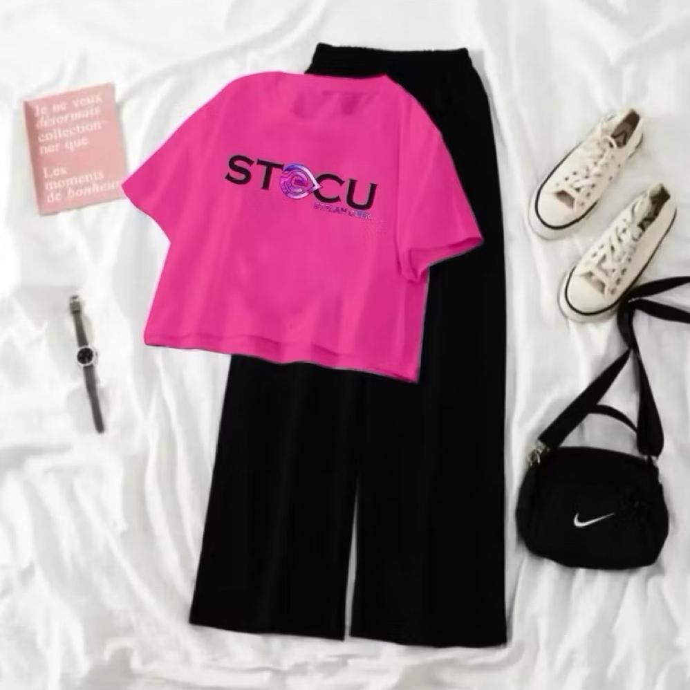 Murah Setelan Crop Stecu Korean Style Kombinasi Celana Panjang