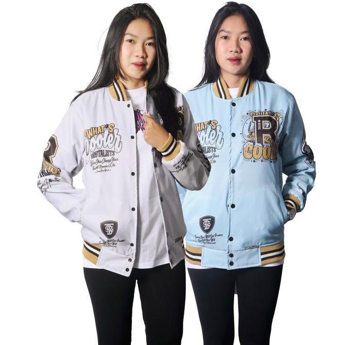 JAKET VARSITY VINTAGE WHAT'S COOLER  Wanita Casual Cewek Oversize Atasan Bomber Blazer Fleece