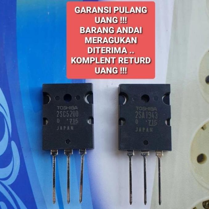 TOSHIBA TRANSISTOR C5200 A1943 ORIGINAL JEPANG LOT 715 CHIP BESAR HARGA SATU SET BARU MULUS DAYA OUT