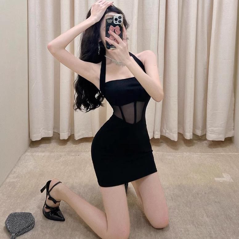 promo terbaru newlan qz140 halter neck bodycon mini dress lingerie jumbo low cut party sexy bodycon 