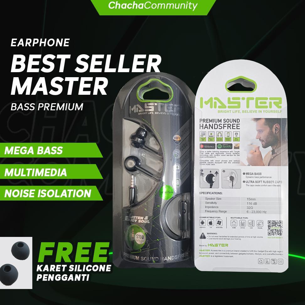 terbaru headset earphone handfree mega bass merk master