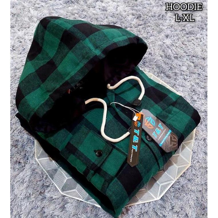 Kemeja Pria Flanel Hoodie Lengan Panjang Kasua Size M L XL Terbaru - Kemeja Flanel Pria Bertudung Le