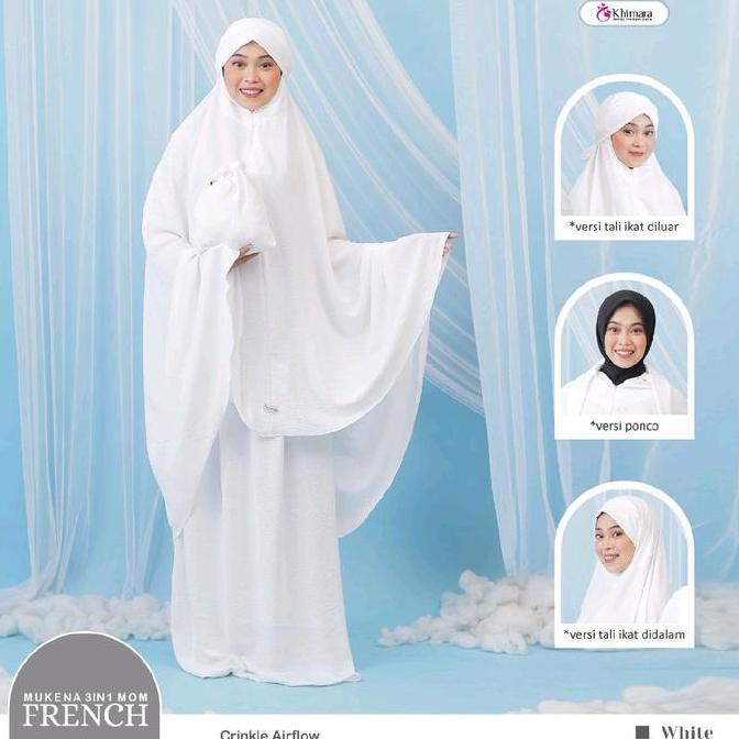 Mukena French 3 in 1 Brand Khimara Bahan Crincle Airflow Mukena Ponco Mukena Hijab Polos Crinkle Umr