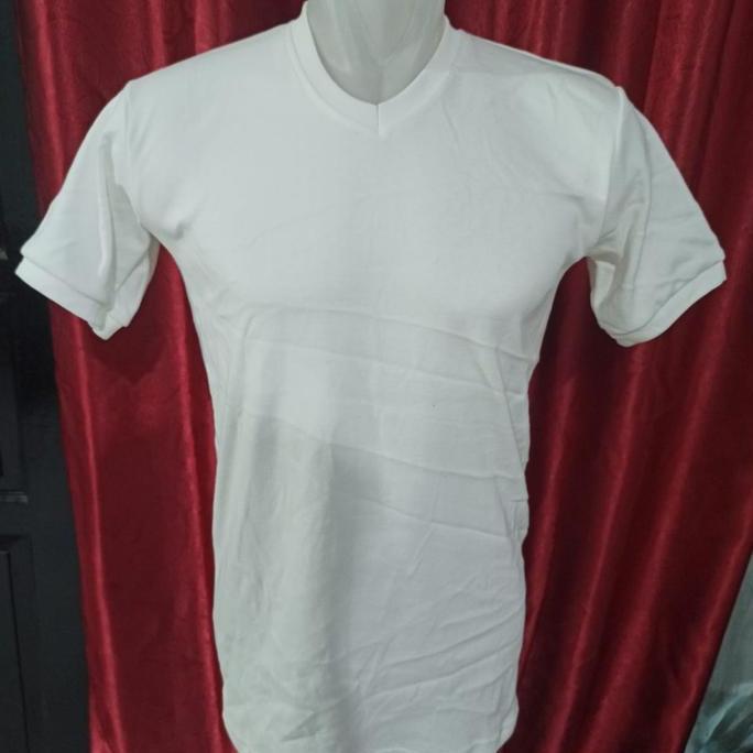 Baju Kaos Polos Dalaman Pria Lengan Pendek V Neck Bahan Katun Rib