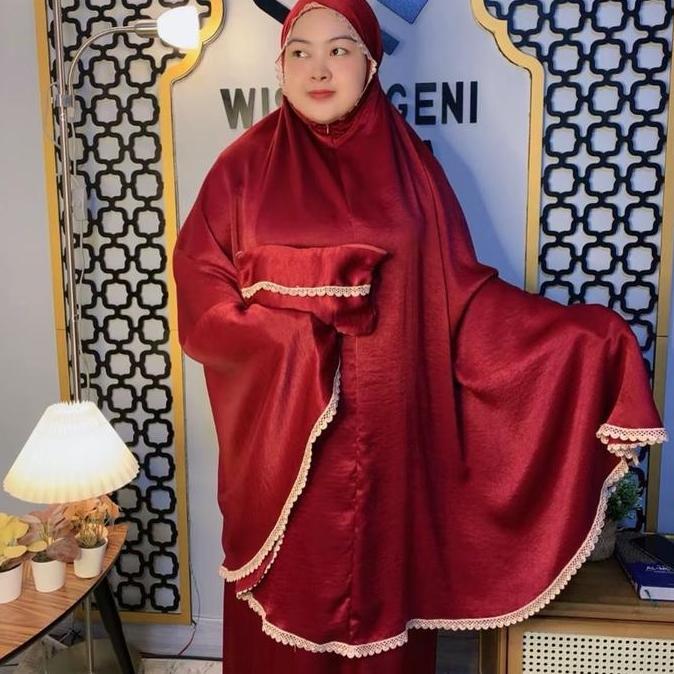 Mukena Silver Santorini Silk Renda Kecil Extra Jumbo 2in1