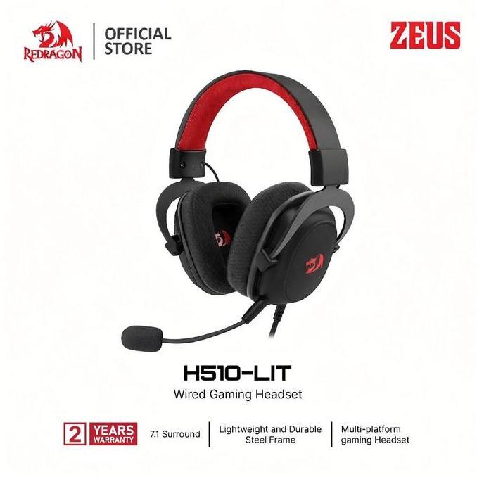 Redragon ZEUS H510-LIT Wired Gaming Headset 53MM Audio Driver DetachableMicrophone