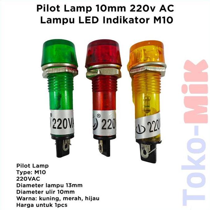 Pilot Lamp Lampu Pilot Flat 10 Mm 220 V Ac Vac Pln Indikator Xd10-3