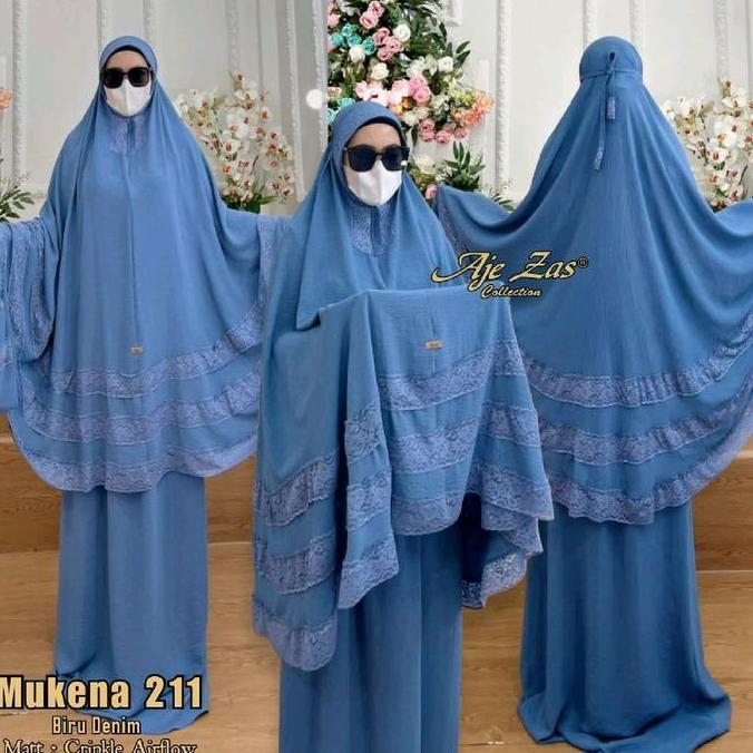Aje Zas - Mukena Renda Polos Wanita Muslim Dewasa Kode 211 Bahan Crinkle Airflow Mukenah