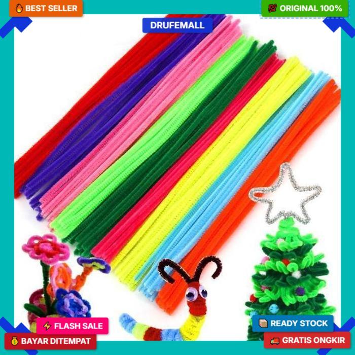 Grosir 100Pcs/30Cm Kawat Bulu Mercy Pastel Mix Kawat Bulu Mainan Anak Craft Diy Kerajinan Tangan Pip