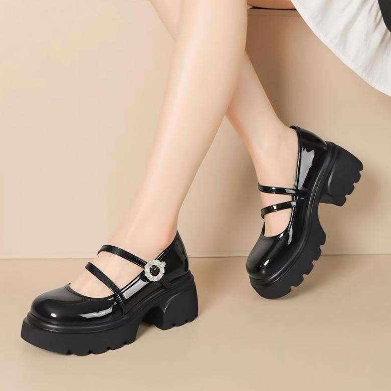 Terlaris Sepatu Pantofel Kerja Wanita Gita Hitam Gesper Tinggi 5 Cm Docmart Maryjane Shoes Fashion K