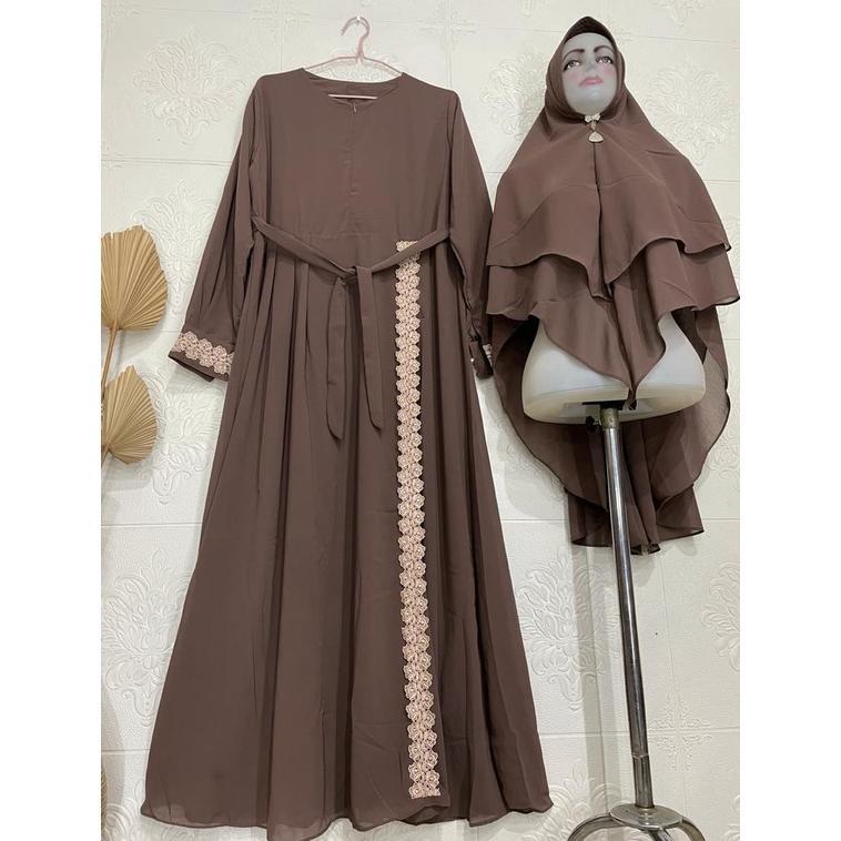 FAVORIT Gamis Syari Ceruty Babydoll Terbaru Variasi Renda Bunga KEKINIAN