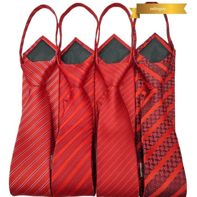 dasi instant zipper merah salur dasi import siap pakai dasi formal