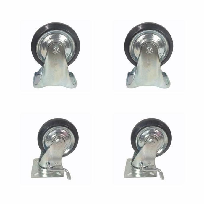 Roda Troli 6 Inch RUBBER Merk HITO 1 Set (2 Mati 2 Rem Hidup)