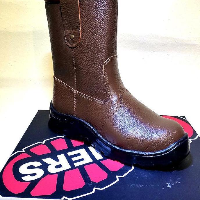 sepatu safety proyek kruser lapangan full kulit ujung besi boots