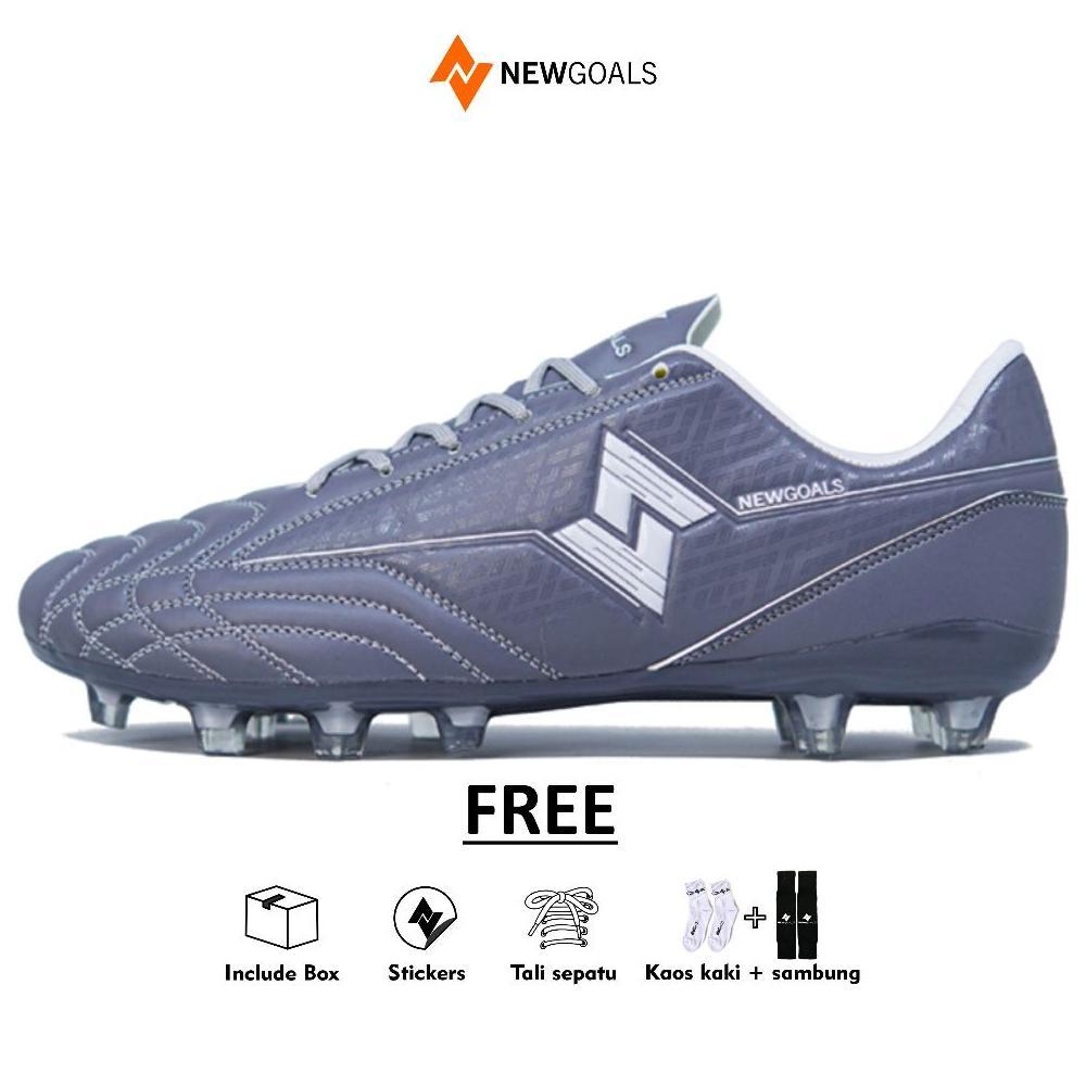 CUCI GUDANG NEWGOALS - Sepatu Bola Newgoal Invader Pro Fg Grey White Sepatu Sepakbola Brand Lokal
