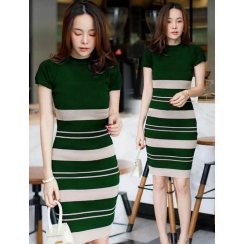 Cuci Gudang Felice Top Tunik Rajut Atasan Wanita Bahan Rajut Motif Garis Tunik Wanita Atasan