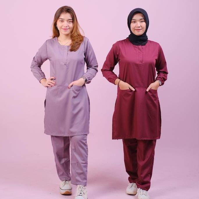 defiraseller - Baju Oka Tunik Celana Toyobo Full Set Lengan Panjang Karet Atasan - Celana