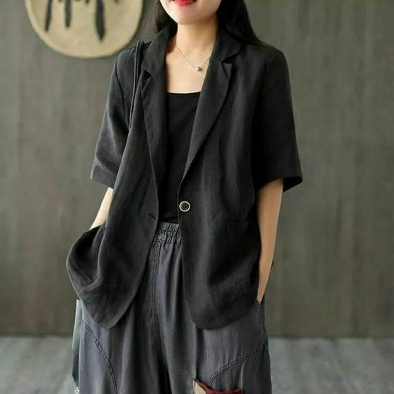 best seller blazer lengan pendek jumbo wanita linen ld 100cm sampai 140cm | lucinta blazer | blazer 