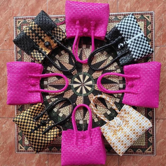 DISKON tas anyam petty premium bahan jali Kulit Anyaman DISKON
