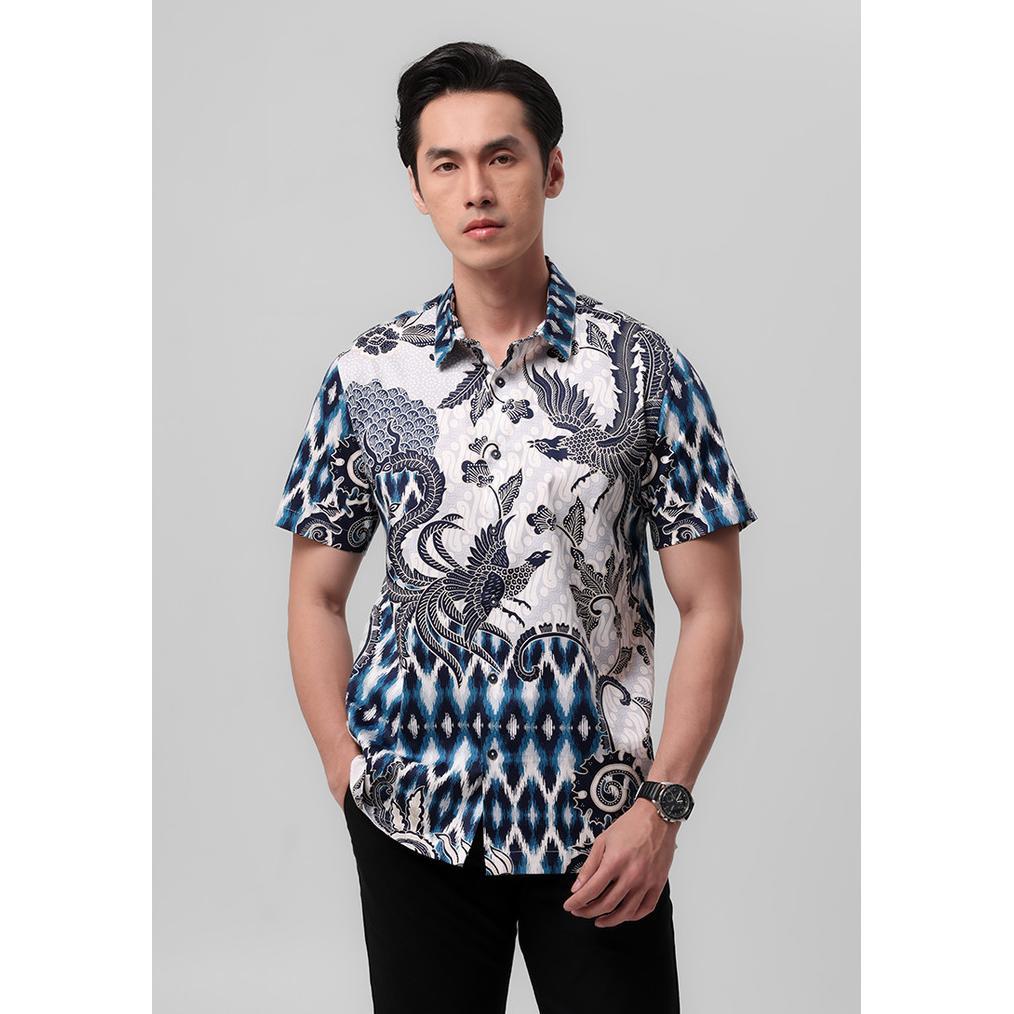 MANZONE - Kemeja Lengan Pendek Batik Pria Kusuma Modern Fit - White