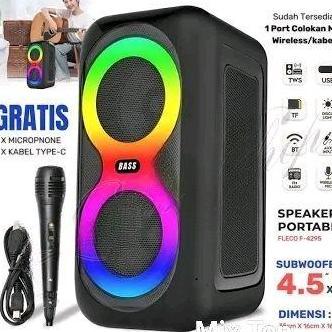 Promo Speaker Bluetooth Plus Mic Karaoke 2 X 4.5 Inci Super Bass Garansi Resmi Fleco F-4295 Tws Spek