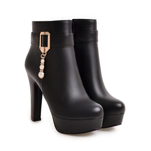 Terbaru Pinkey P115 Boots Wanita Heels 11Cm Chunky Platform Black / Beige / Pink (Size 3842)