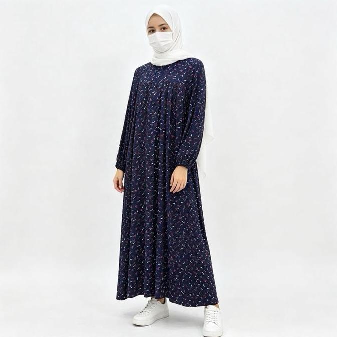 Tania Dress Gamis Rayon Viscose Busui Friendly Tanpa Hijab Manset Karet Tangan Semi Balon