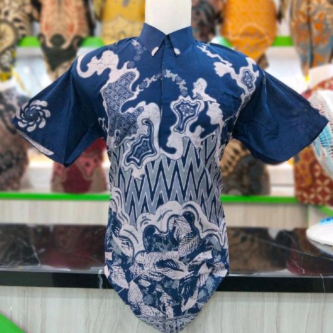 DISKON Kemeja batik pria lengan pendek Qistina batik bahan katun halus lapisan furing asahi warna bi