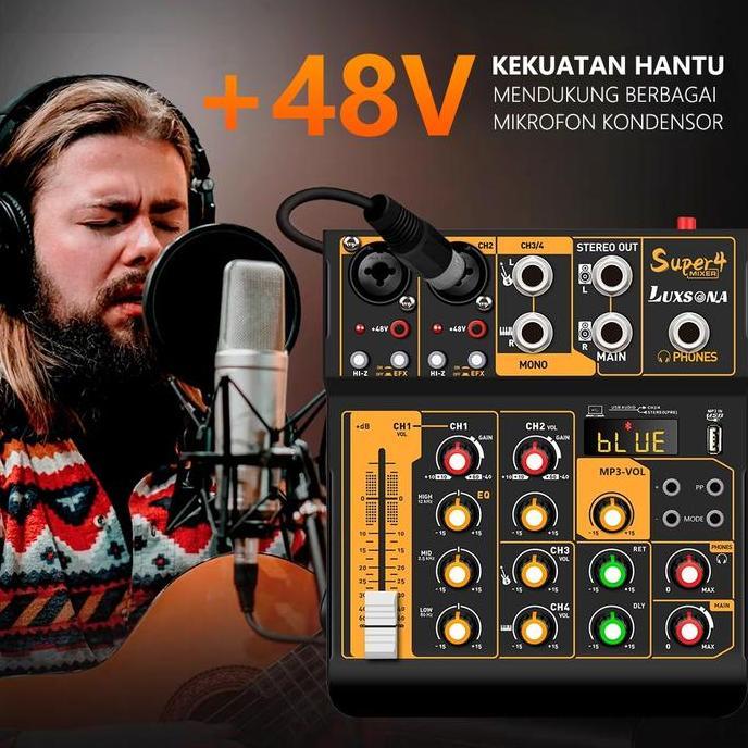 Grosir Mixer Audio 4 Channel Profesional + Wireless Microphone Mini Mixer Penguat Sinyal Kartu Suara