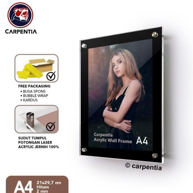 Carpentia Acrylic Wall Frame/ Bingkai Akrilik Poster Dinding - A4 Hitam [Satuan]