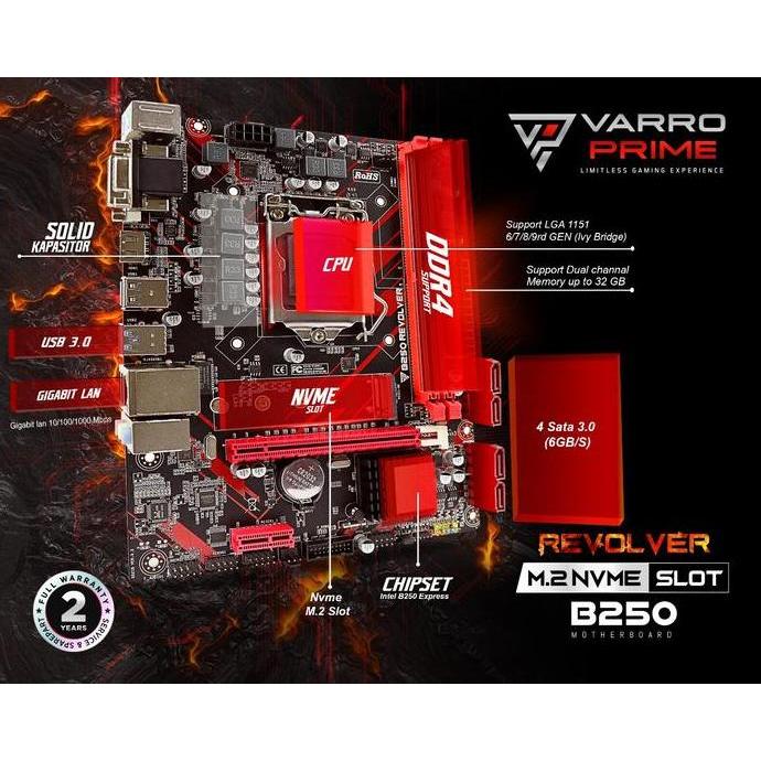 Motero- Motherboard Gaming B250 Revolver Varro Support Nvme