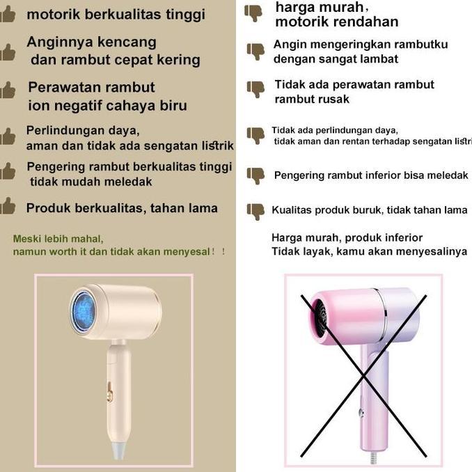Capelli- Kucuu Hair Dryer Pengering Rambut Low Watt - Negative Ion Portable  Biru Low Watt (Tipe Ang
