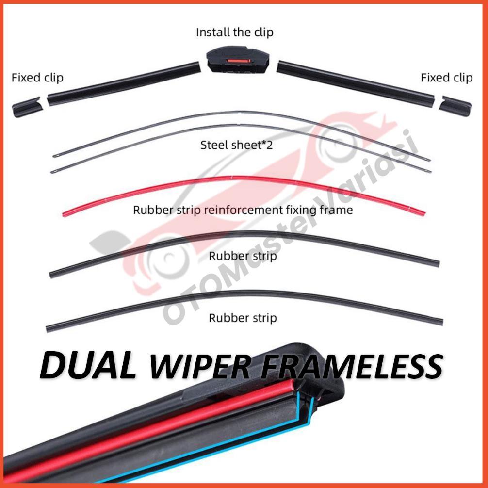 Wiper Frameless Dual Blade Universal Model Karet Ganda Untuk Semua Jenis Mobil Dual Wiper Blade