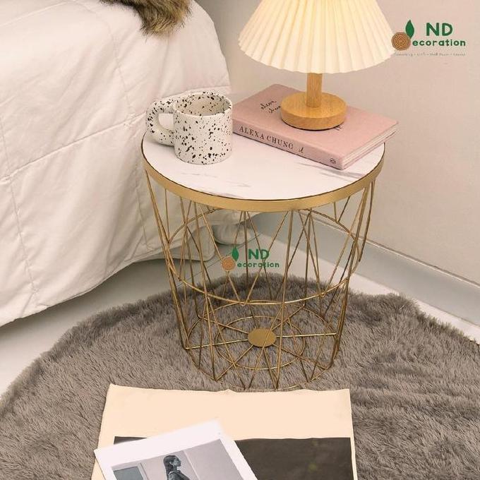 Meja Topaz Meja Bulat Besi Kayu Minimalis Furnishing / Meja topaz / meja informa / meja storage mini