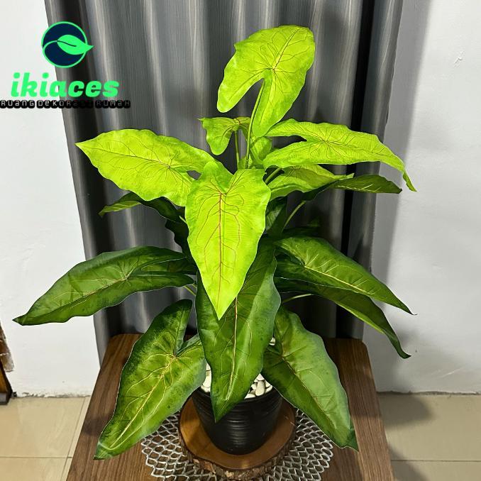 Daun Keladi Hias Plastik Pot Bunga Sudut Rumah Daun Caladium Jumbo Artifisial Dekorasi Tanaman Hias 