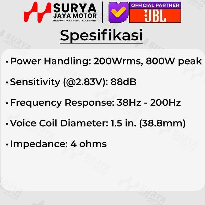 Promo Jbl Stage 82 Subwoofer Pasif 8 Inch 200W Rms Power 800W Peak Power 4 Ohms Audio Mobil Cod