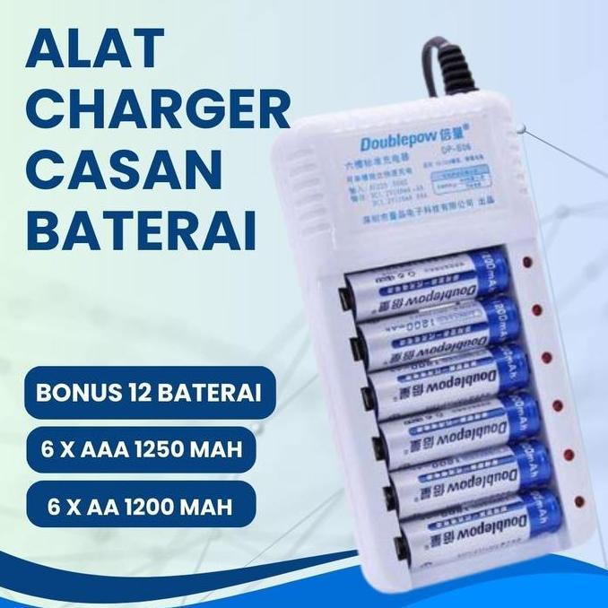 Charger Casan Bonus 12 Baterai AAA / AA Rechargeable 1250mAh Doublepow [Terbaik]