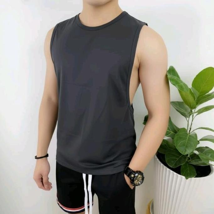 Low Cut - Kaos Singlet Low cut-Singlet Low Cut Polos GYM Pria Hitam