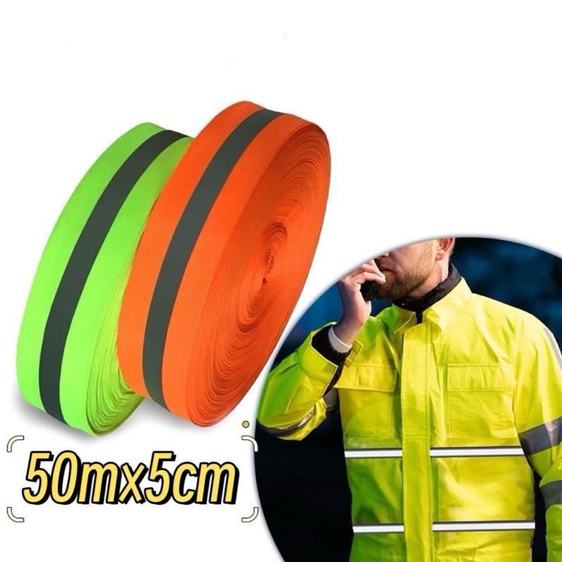 50M Pita Reflektor 5Cm Reflective Kain Reflektor Baju Safety Tali Pita Reflektif Grade A