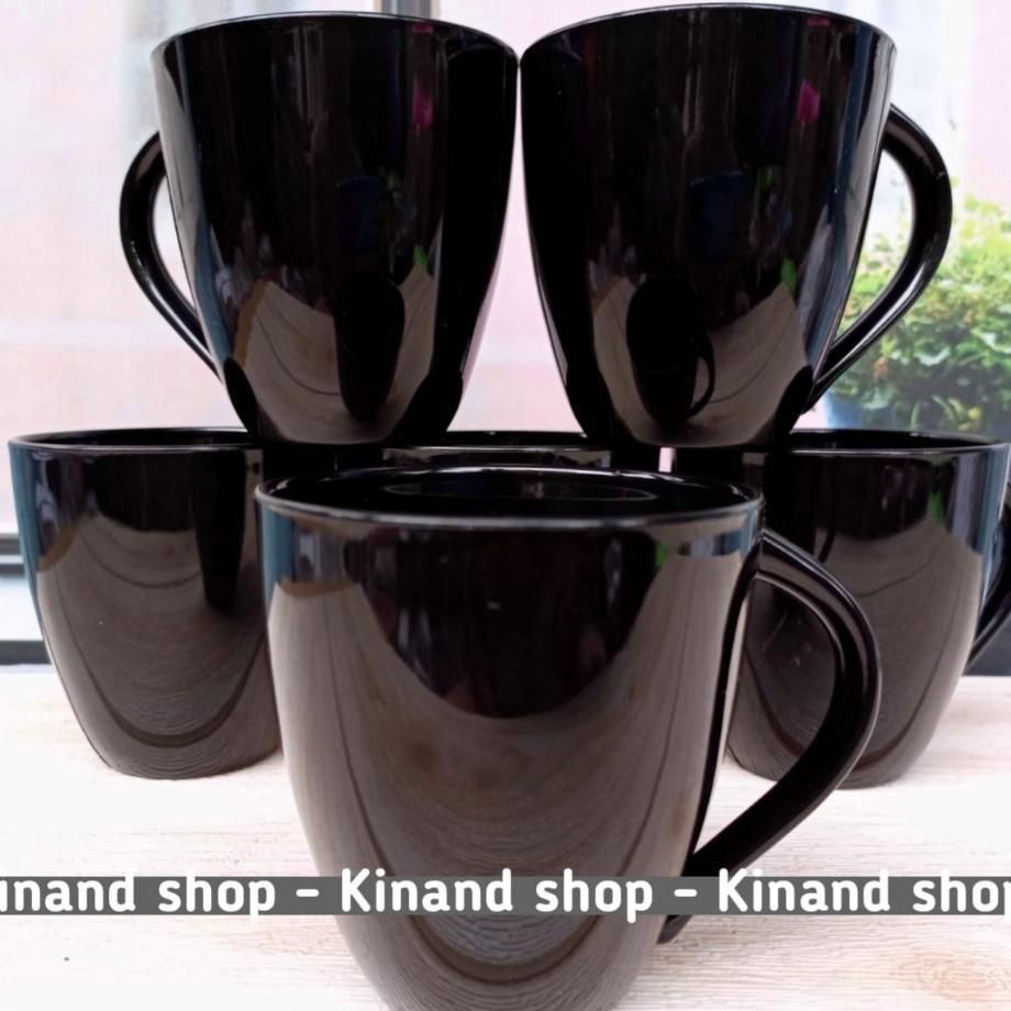 6 Pcs Cangkir Melamin Hitam Bulat Tebal 124 Diner