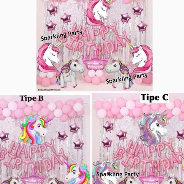 Set Paket Dekorasi Balon Ulang Tahun Unicorn Pink