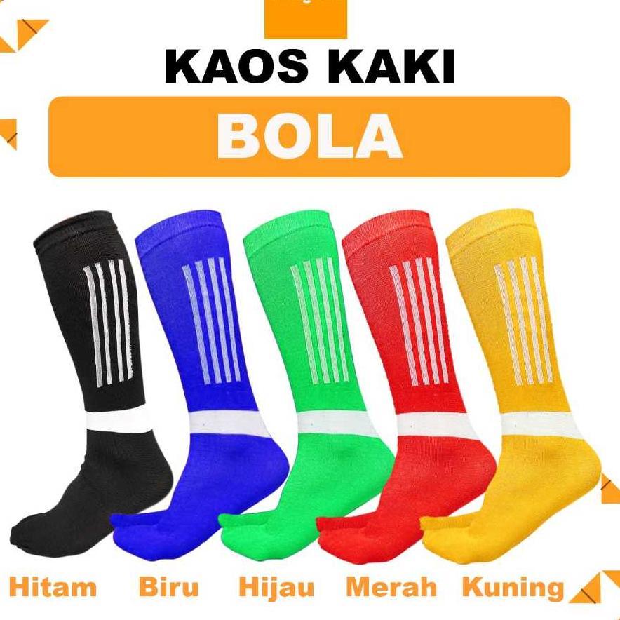 (Grosir) 12 Pasang Kaos Kaki Bola Hitam, Biru, Merah, Hijau, Kuning Stylish, Nyaman & Awet