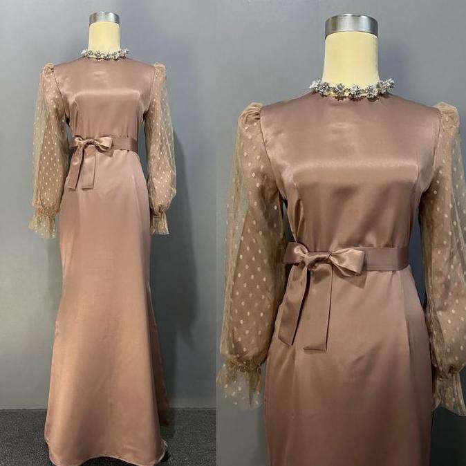 LARRE/DRESS BY LOCALA-Top Wanita-dress kondangan/pesta/satin silk/bridesmaid Muslim Kombinasi Motif 